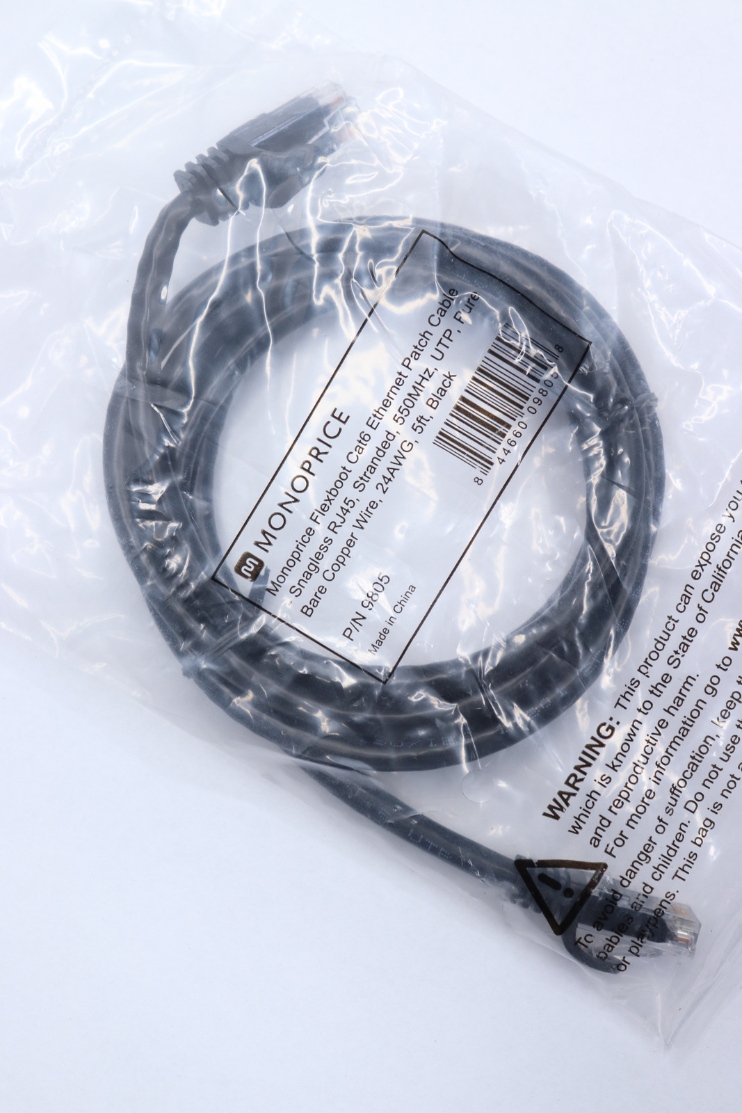 Monoprice Flexboot Cat6 Ethernet Patch Cable Stranded RJ45 Black 24 AWG 5' 9805