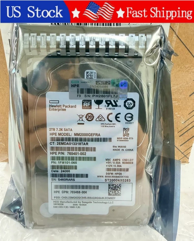HPE 765455-B21 765869-001 765451-002 2TB SATA6G 7.2K SFF 2.5" Server HDD