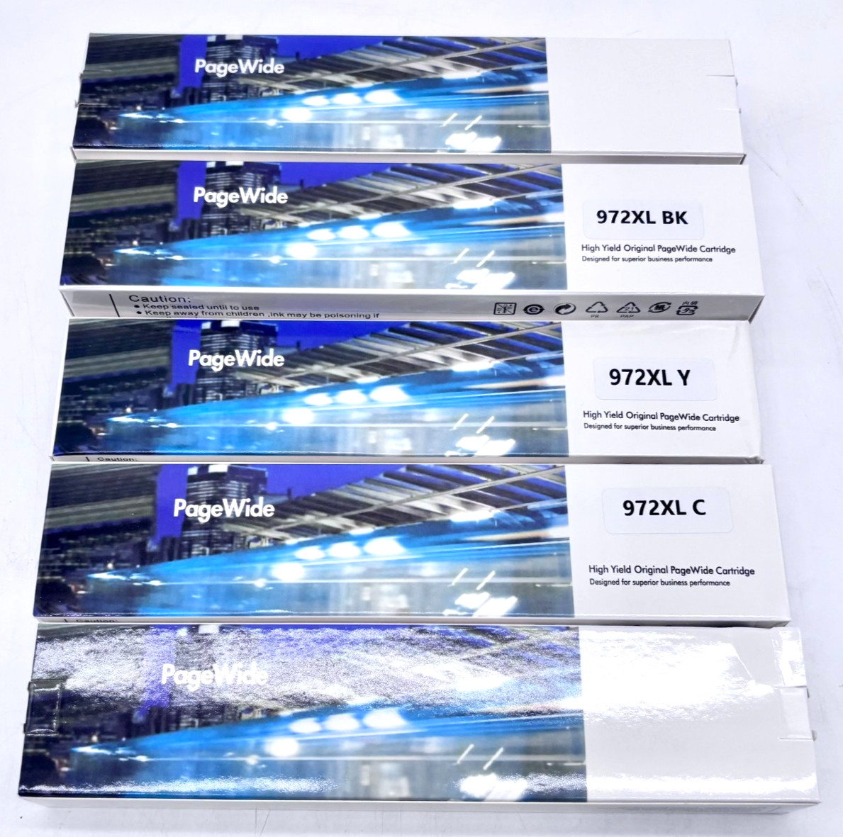 Lot f 5 High Yield Original PageWide Ink Cartridge: Yellow/Cyan/Black