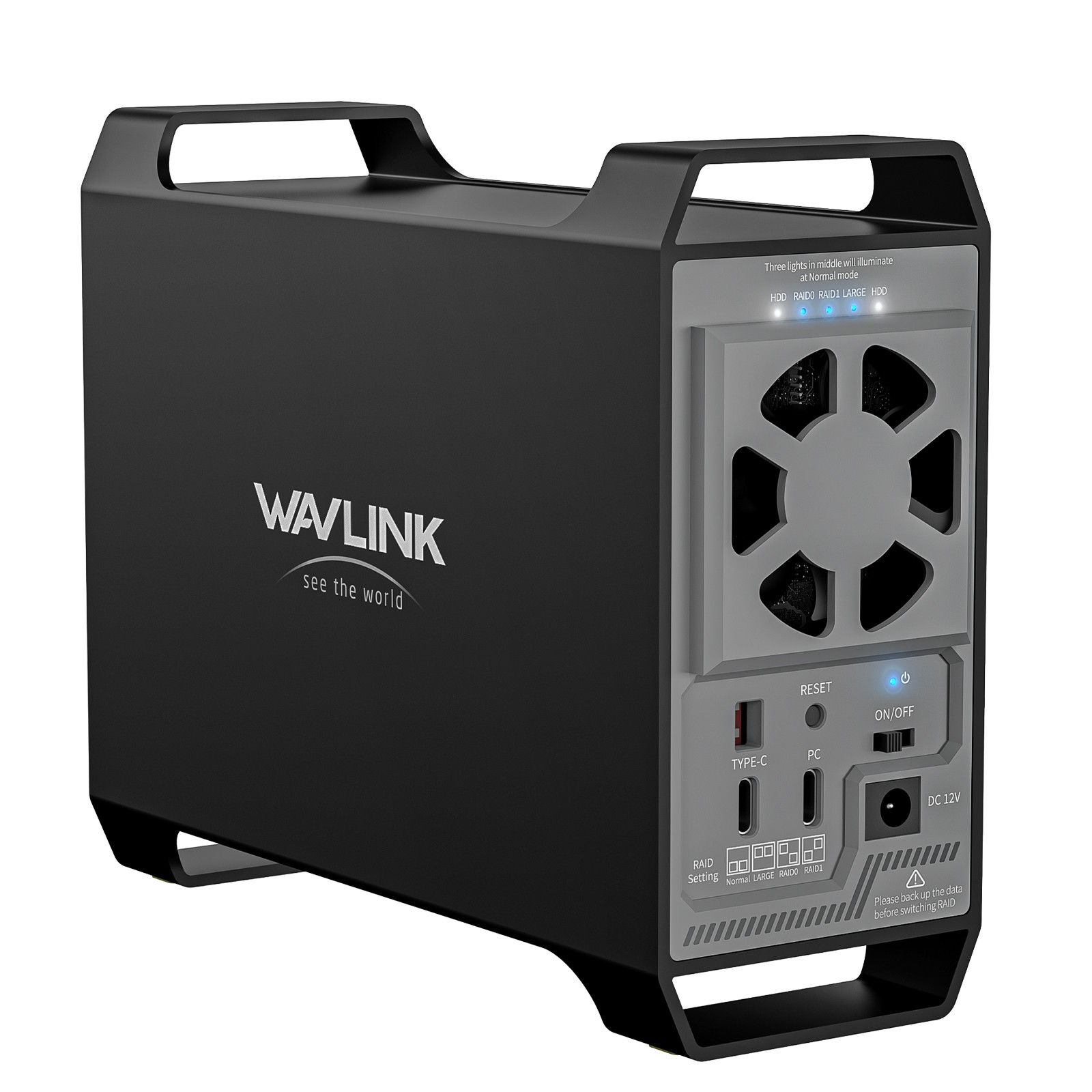 2-Bay Hard Drive Enclosure 10Gbps USB-C 3.2 with Cooling Fans 4 RAID Modes 44TB