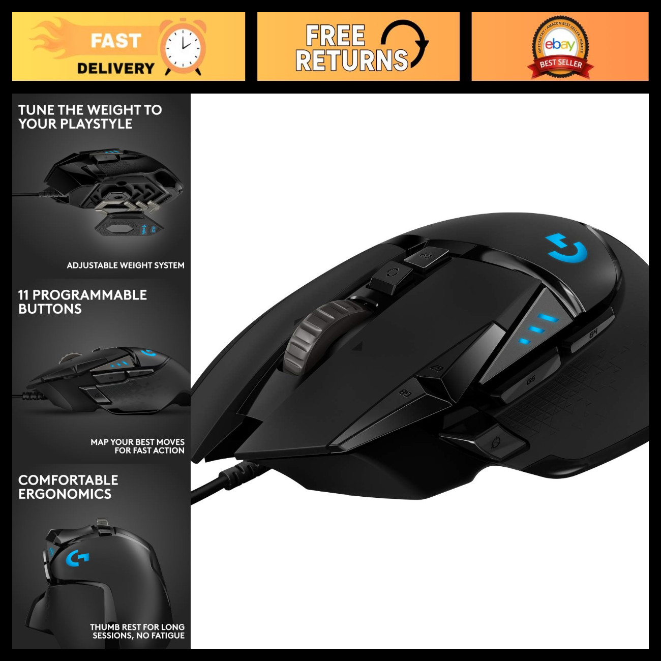 High-Precision Wired Gaming Mouse, RGB Lighting, Customizable Buttons, Ergonomic