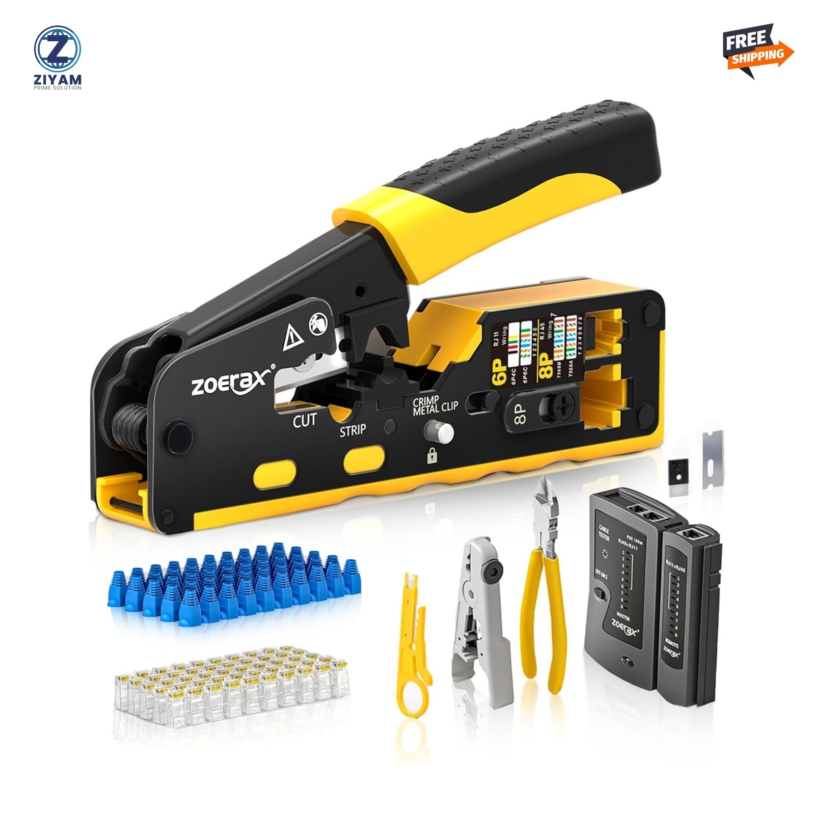 Cat7 RJ45 Crimping Tool, Cat 7 Cat6 Cat5 Pass through Ethernet Crimping Tool Kit