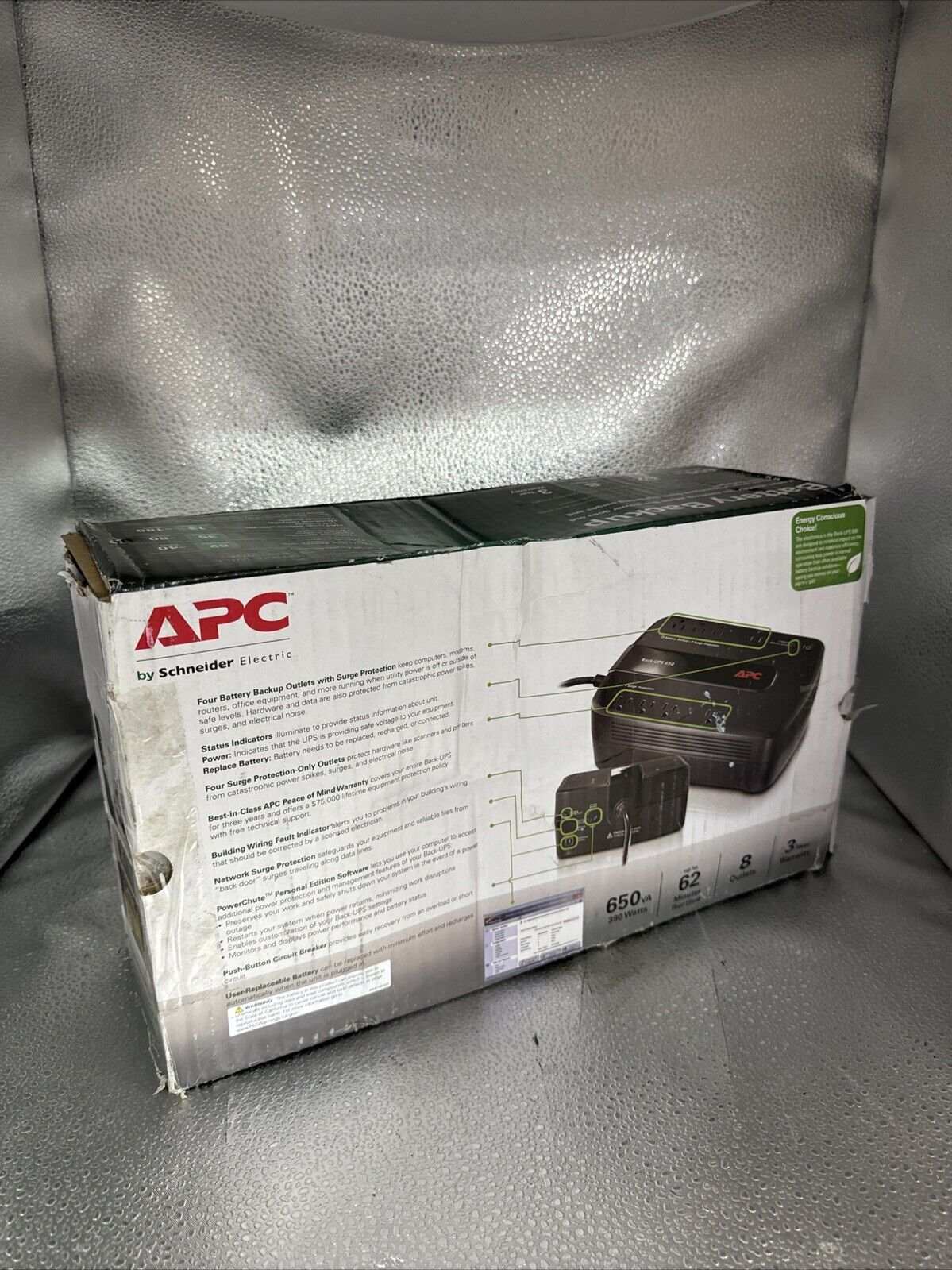 APC Battery Back Up BE650G1 650 VA Power Rating, 390 W Watt, 120V #13B