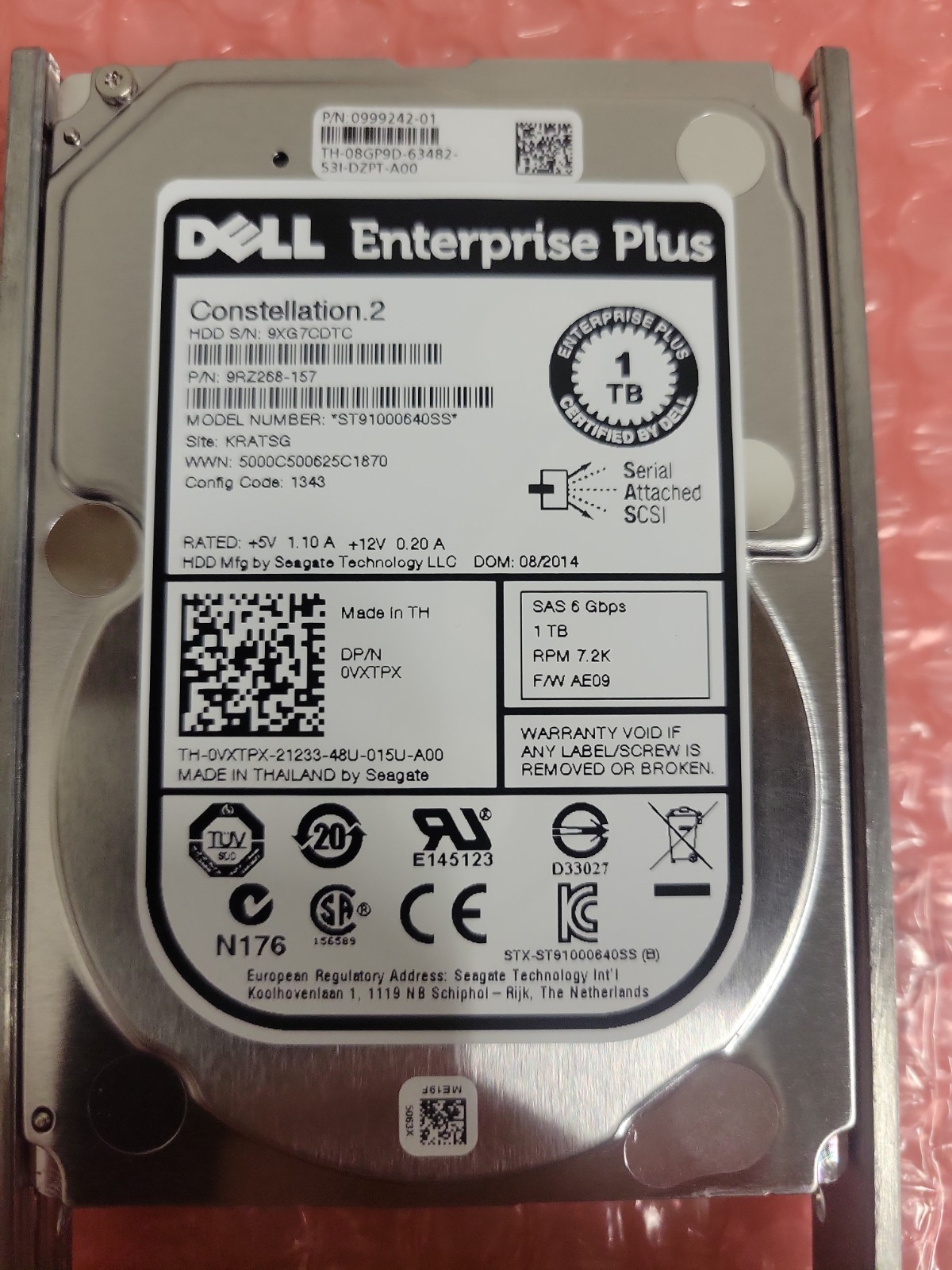 Dell ST91000640SS 1TB 2.5" 6Gb SAS Hard Drive Dell P/N: 0VXTPX