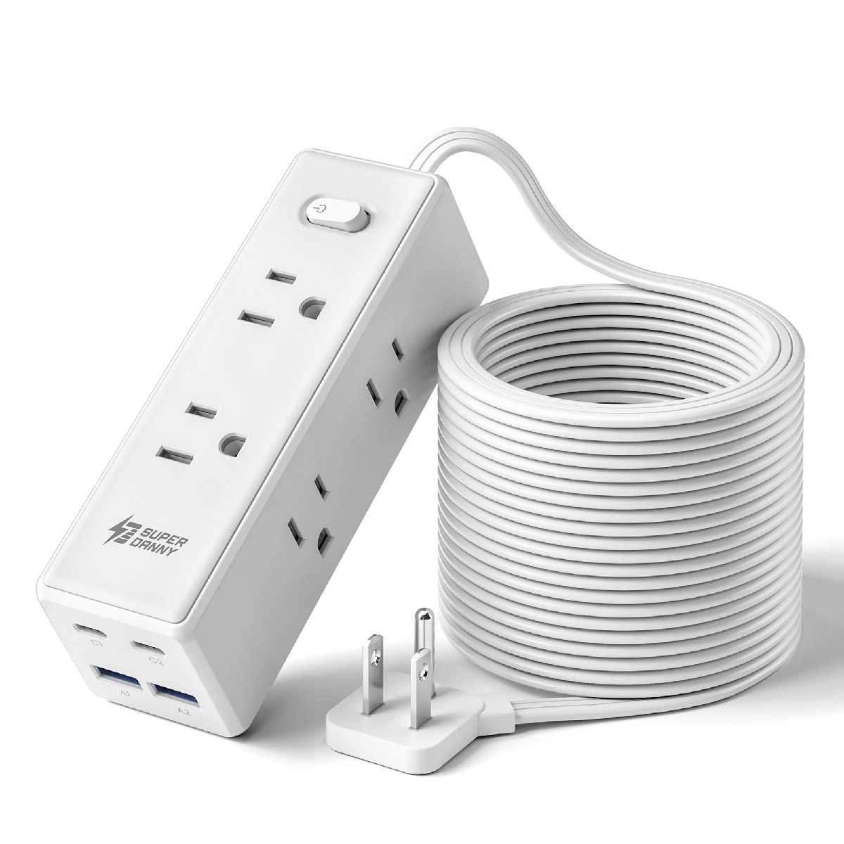 Superdanny 15 Ft Extension Cord Multiple Outlets Long Extension 6 Outlets 4 Usb