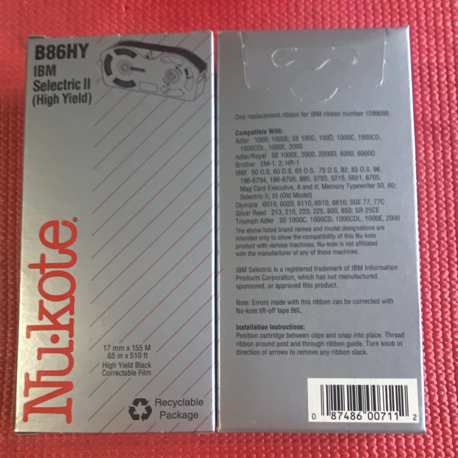 Nu-kote B86HY Black Correctable Film Ribbon for IBM Selectric II High Yield