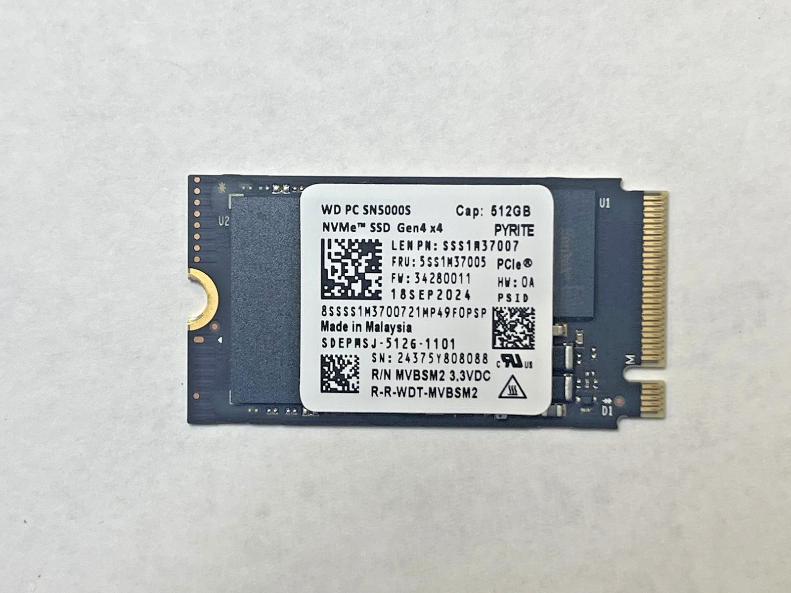 5SS1M37005 WD SN5000S 512GB 2242 PCIe G4 x4