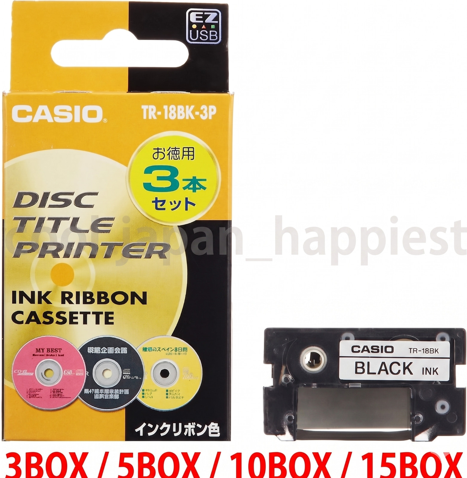 Casio TR-18BK-3P Black 3Pack Disc Title Printer Ink Ribbon 3 / 5 / 10 / 15 Boxes