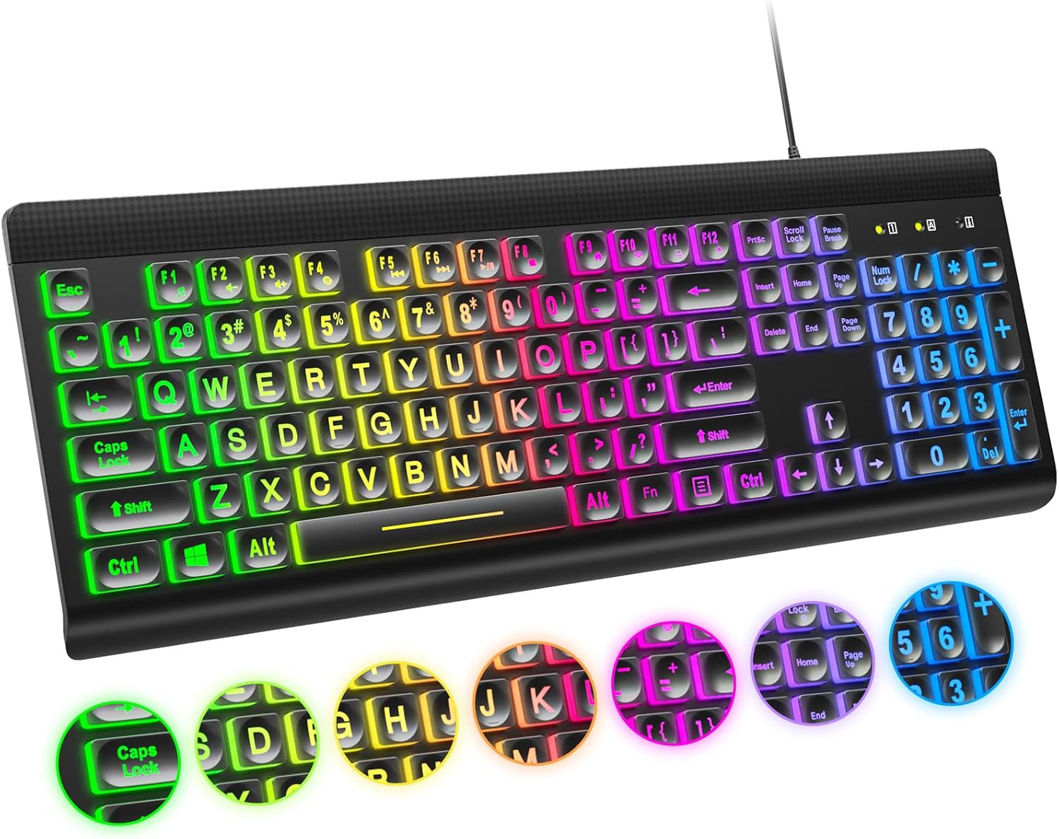 Atelus Large Print Backlit Keyboard, USB Wired Computer Keyboard, Full Size Keyb