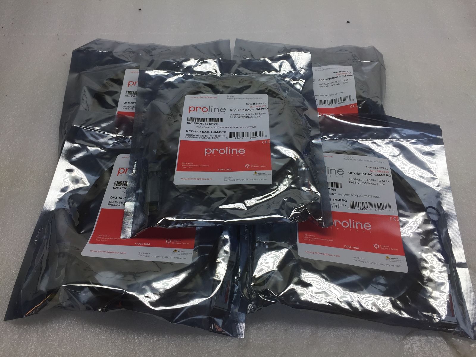 LOT OF 5 Proline Options QFX-SFP-DAC-1.5M-PRO Twinax 10GBase-CU SFP+ For Juniper