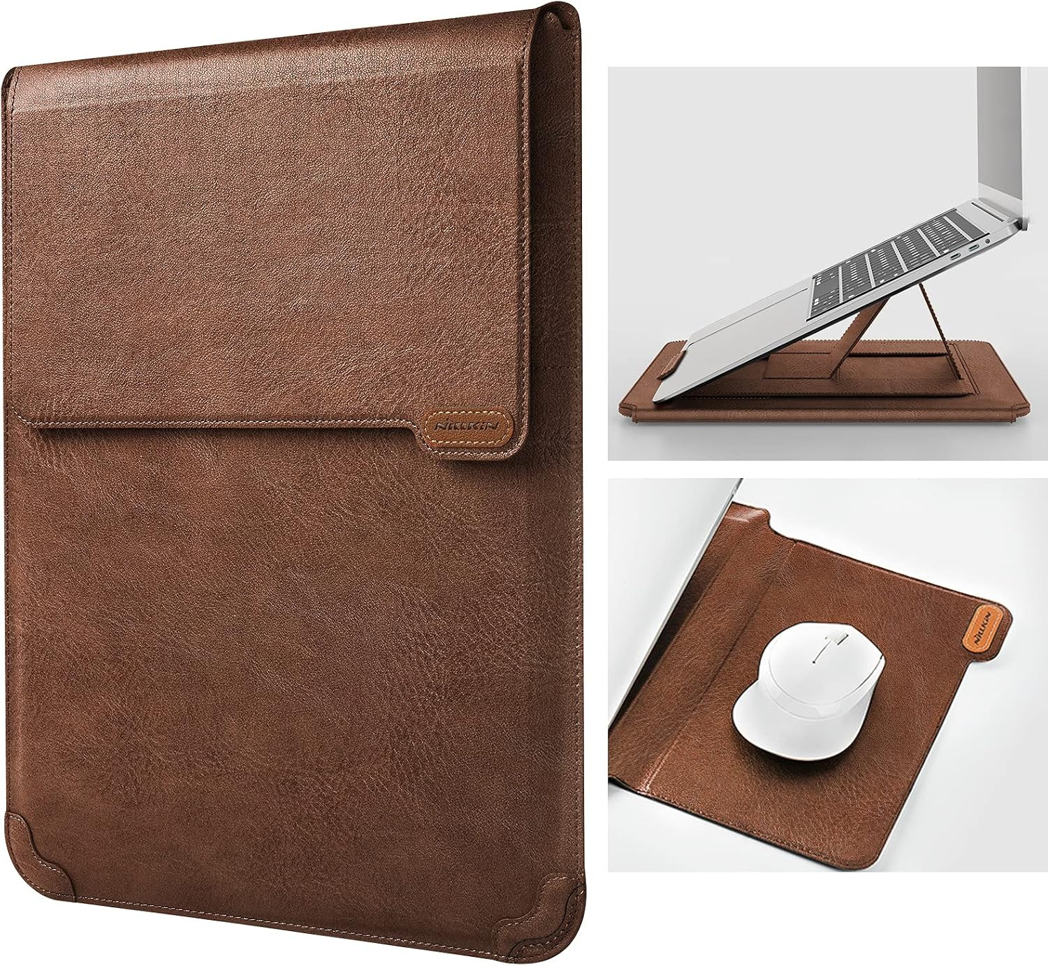 Nillkin 15.6 Inch Laptop Sleeve with Stand (3-In-1), 2 Stand Modes, Brown