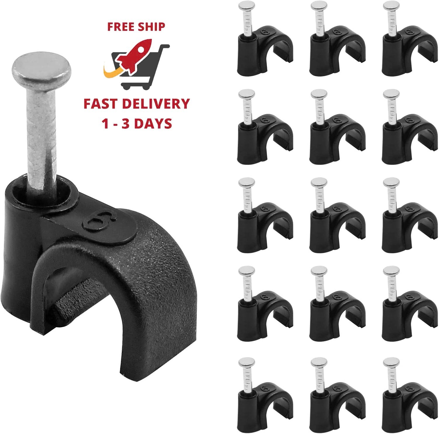 100 ganchos en forma de J de 6 mm (1/4") con clavos, clips para cables