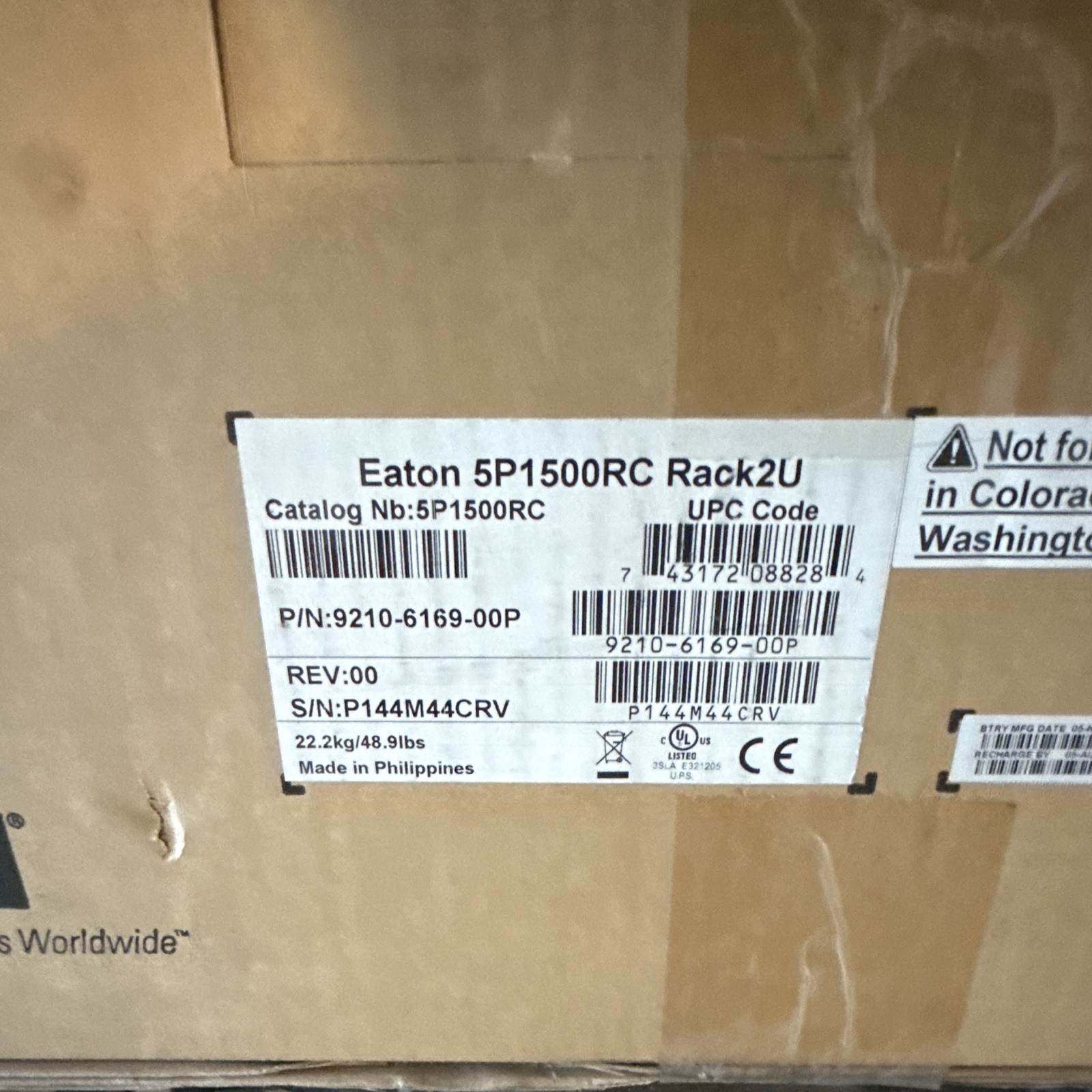 Eaton 5P1500RC Rack2U Rack Mountable UPS 9210-6169-00P