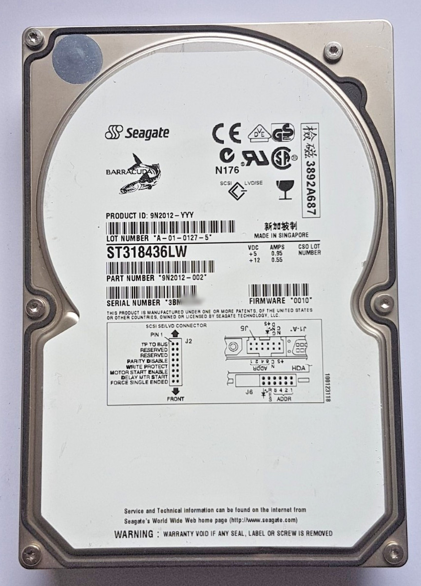 18GB Seagate Barracuda ST318436LW 7200RPM U160 SE LVD SCSI 68pin 3.5 Hard Drive