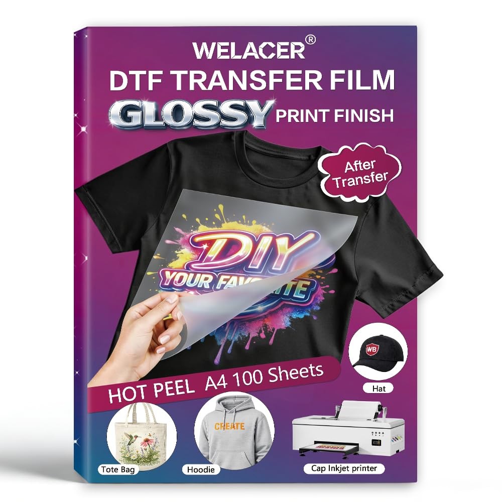 DTF Transfer Film A4 100 Sheets, Glossy Transfer Finish, Double-Sided Film