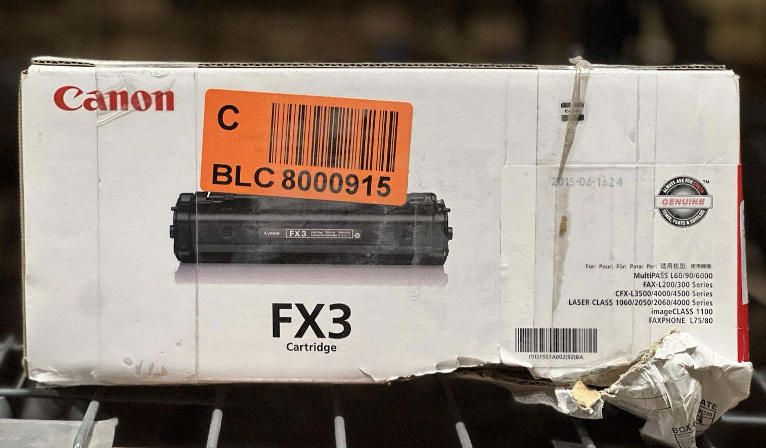 Canon FX-3 Genuine/Original Black Laser Toner Cartridge 1557A002BA-Open/Worn Box