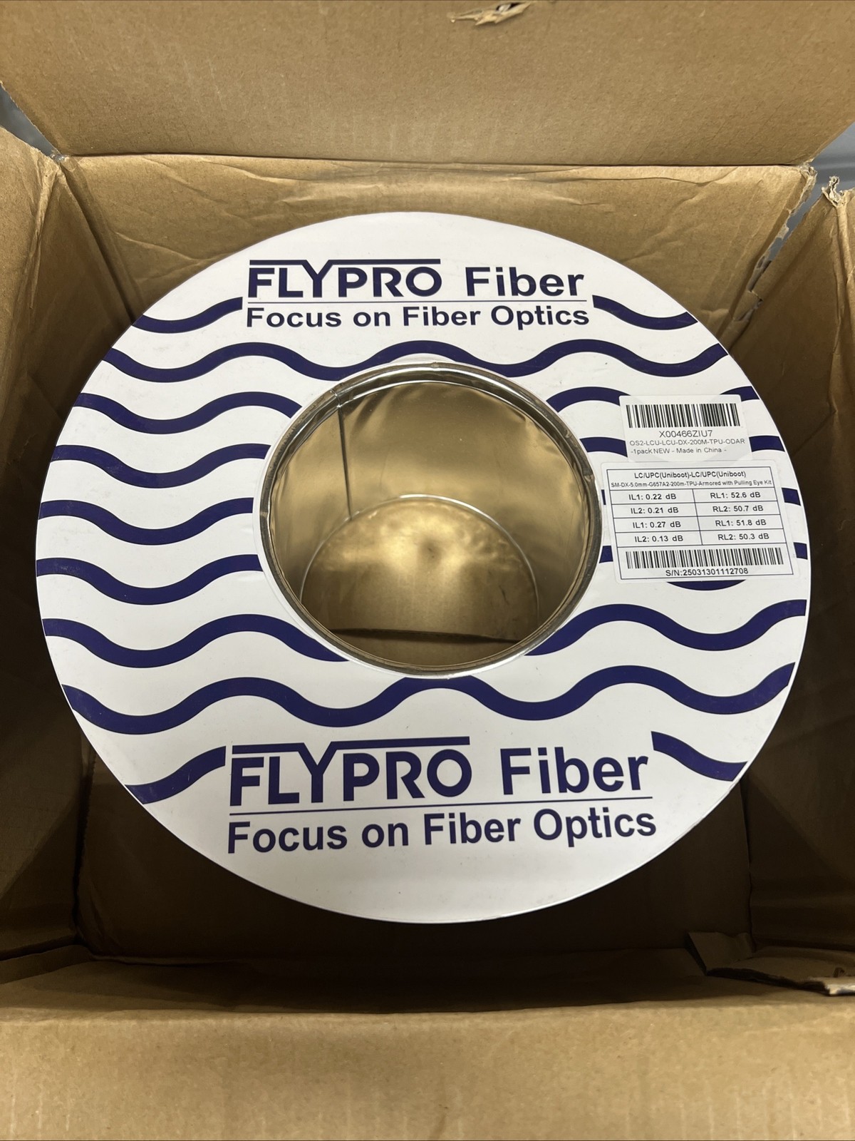 FlyPro Fiber Optic Cable, OS2 -LCU-LCU-DX-200M-TPU-ODAR