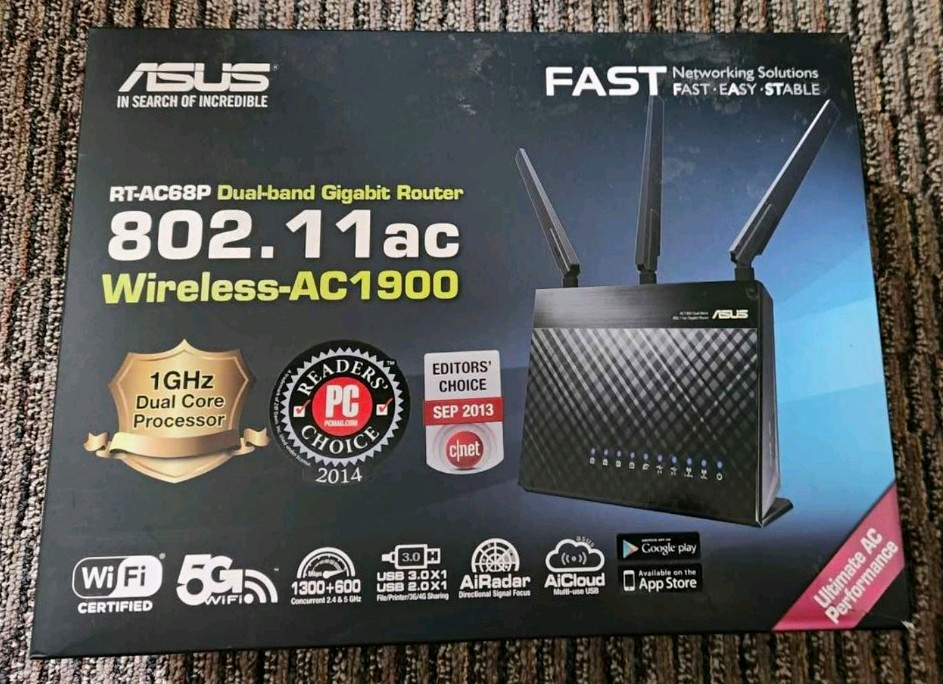 ASUS RT-AC68P AC1900 Dual-Band Gigabit WiFi Router 4-Port LAN Black