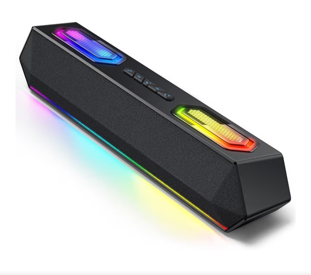 40W Bluetooth PC Speakers with RGB Lighting, HiFi Stereo Soundbar for Gaming & D