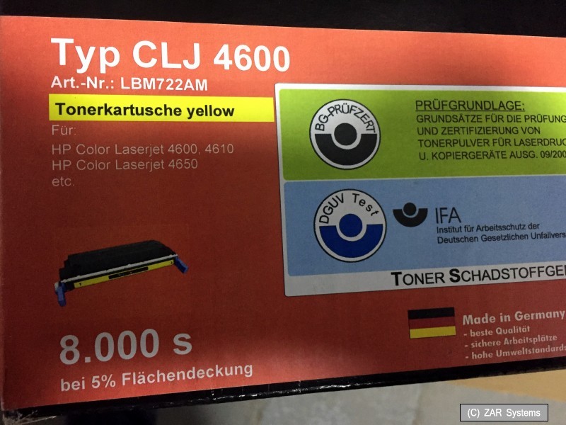 LBM-Master XXL toner yellow/yellow, like HP C9722A, 641A for 4600/4650 for 8,000 pages.