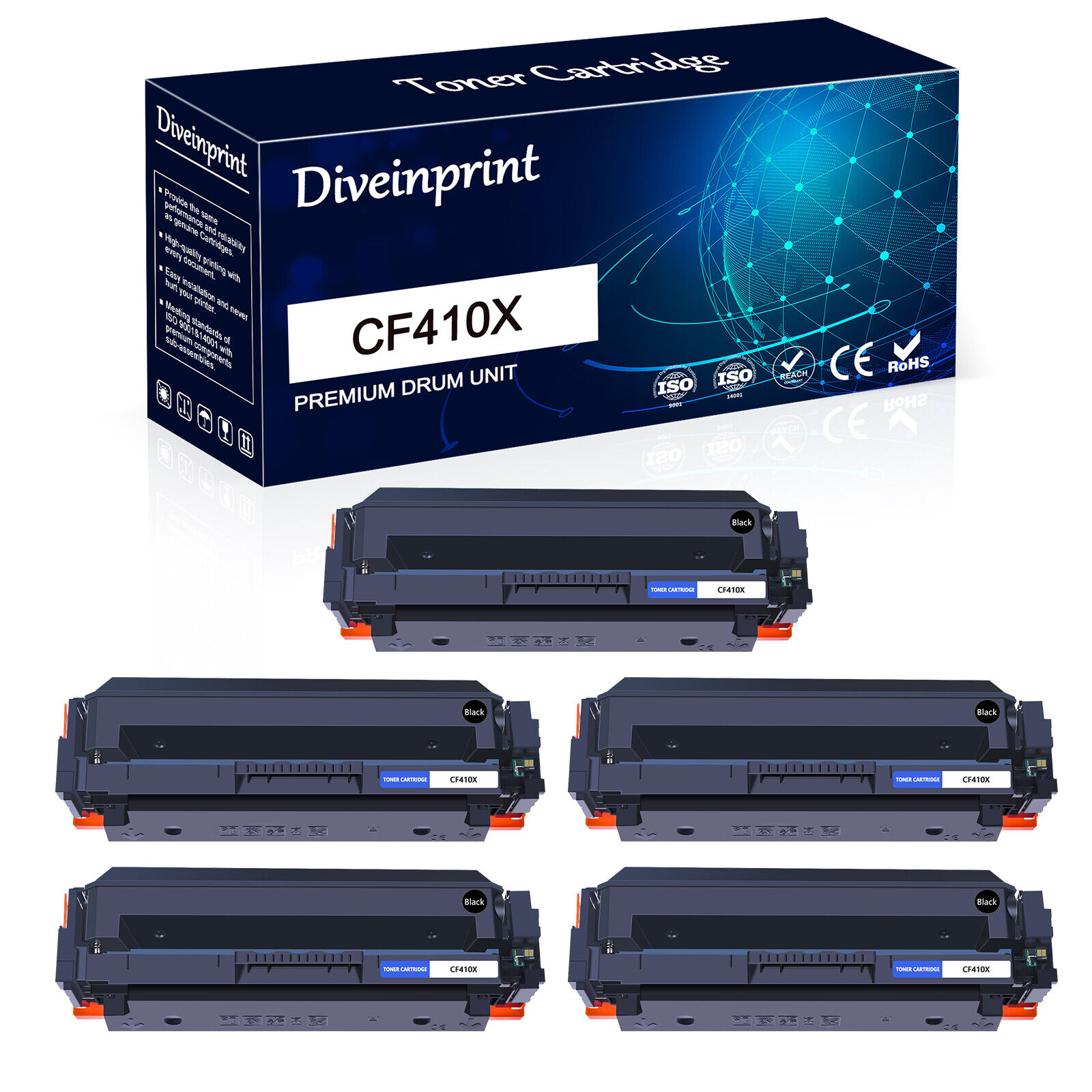 5PK CF410X Black Toner Cartridge For HP Color LaserJet Pro M452nw M452dw M452dn