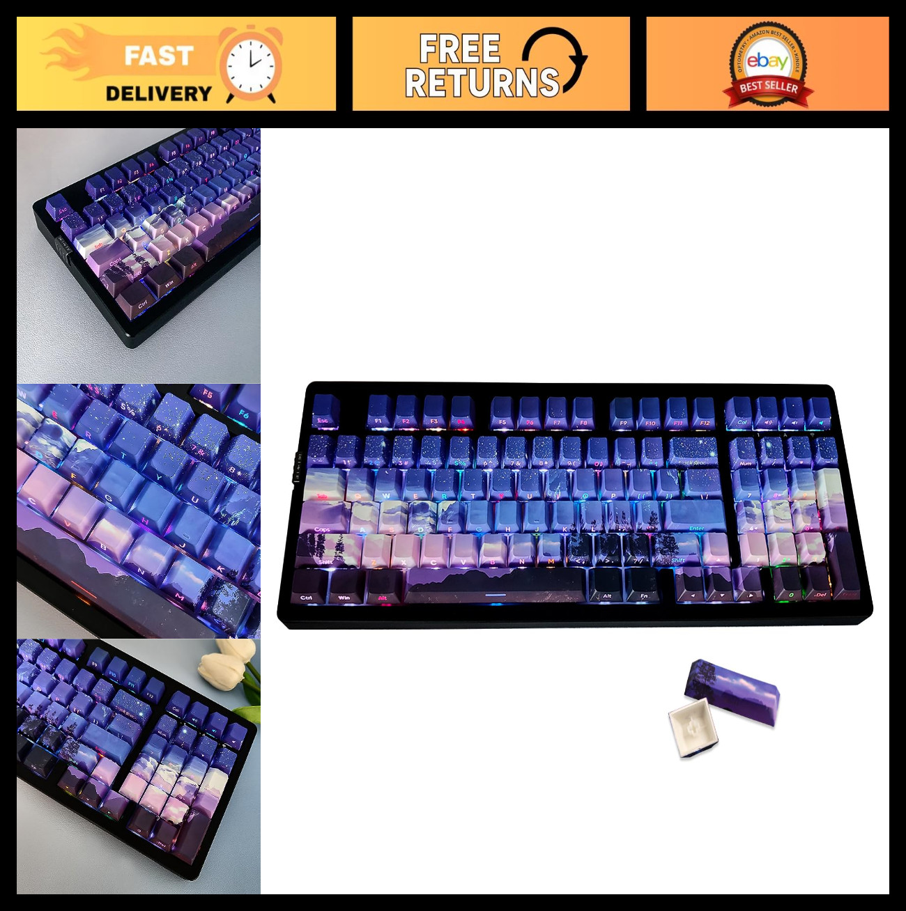 Custom PBT Keycap Set 126 Keys - Double Shot Side-Printed Cherry Profile Gradien