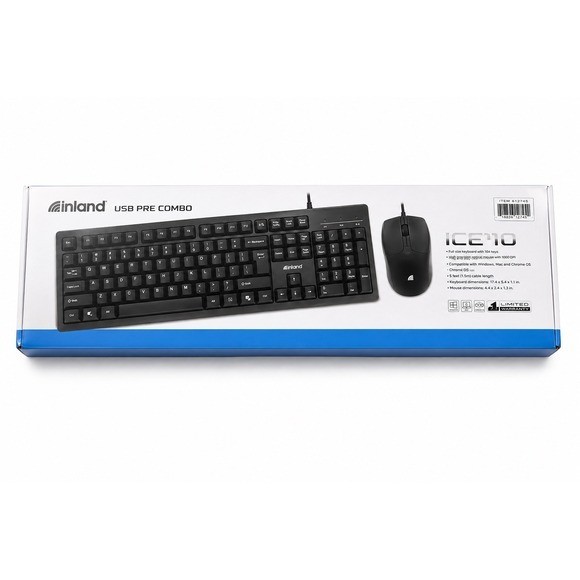 Inland iC210 USB Pre Combo Wired Keyboard and Mouse Set Black 800722