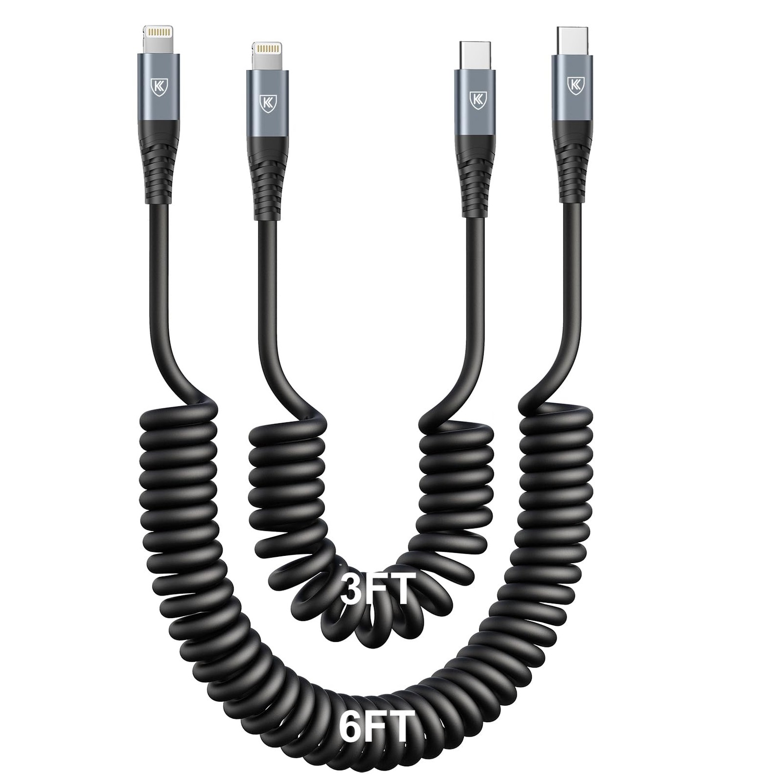 2 Pack Coiled USB C To Lightning Cable Fast Charging Cord 6Ft
