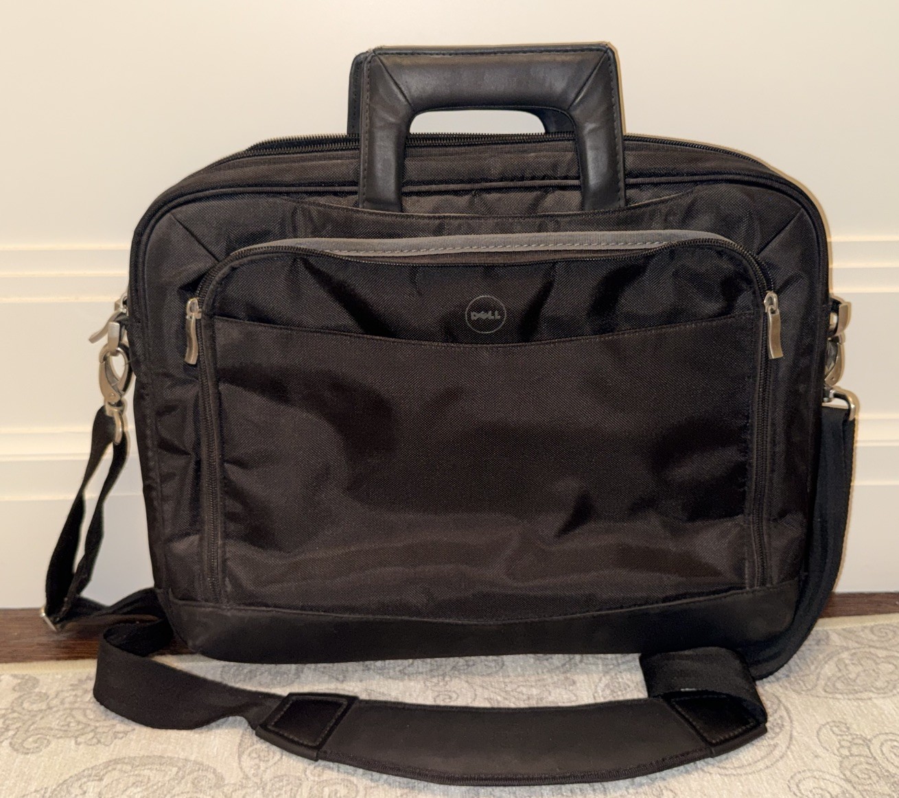 Dell Computer 3 Layer Laptop Bag Black Canvas Messenger Briefcase Shoulder Bag