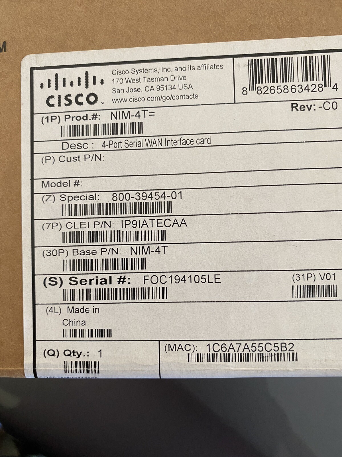 Cisco NIM-4T 4-Port Serial WAN Network Interface Card