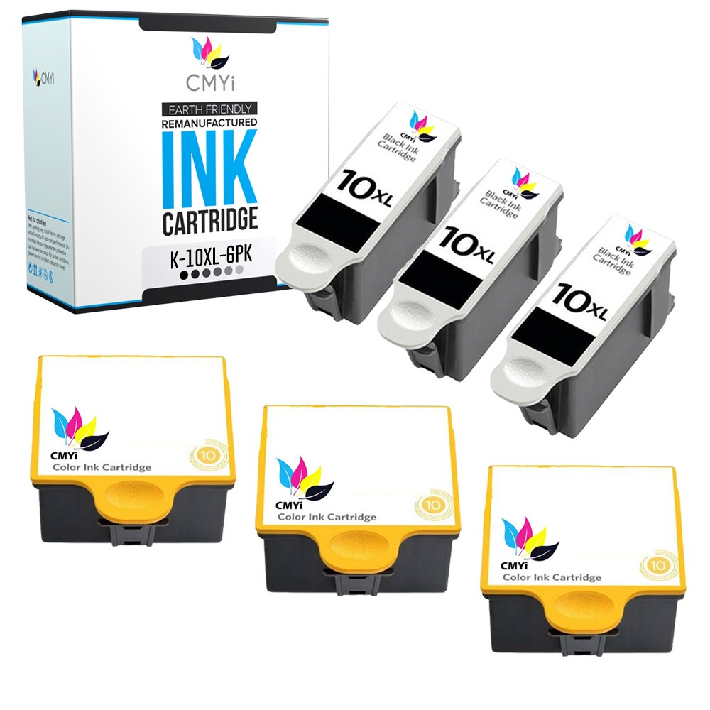 CMYi 6-Pack Compatible Ink Cartridges 10B and 10C for Kodak Hero 6.1, 7.1, 9.1