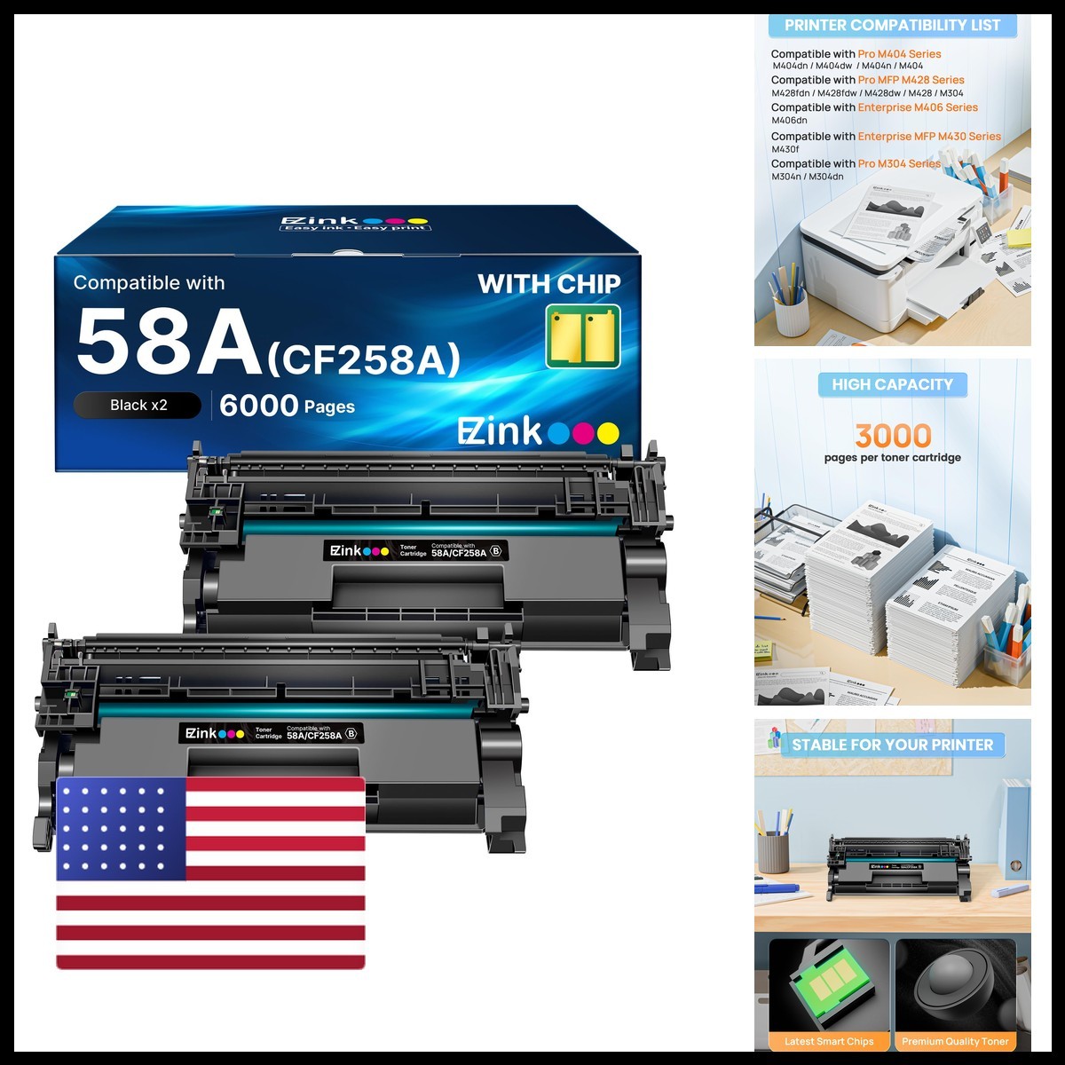 E-Z Ink 58A 58X CF258A Toner Cartridge for HP M428fdw 2 Black with Chip