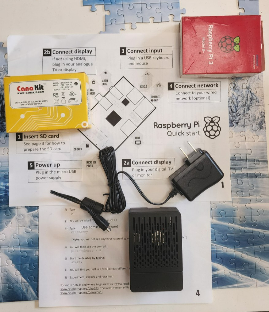 Raspberry Pi 3 B+ Canakit 2.5A Adapter, Starter Kit, Black Case, SD Card, Python