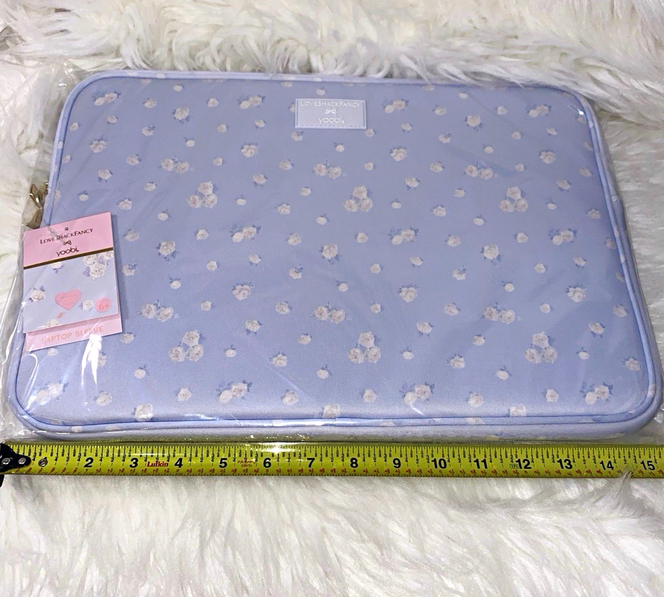 LoveShackFancy x Yoobi 15in Padded Laptop Sleeve Case Blue Floral Polyester