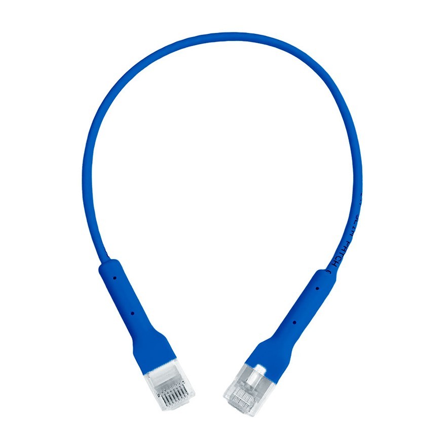 Skyline Cat6a Ethernet Patch Cable 12"/1' Blue Bendable Slim, 8 Pack
