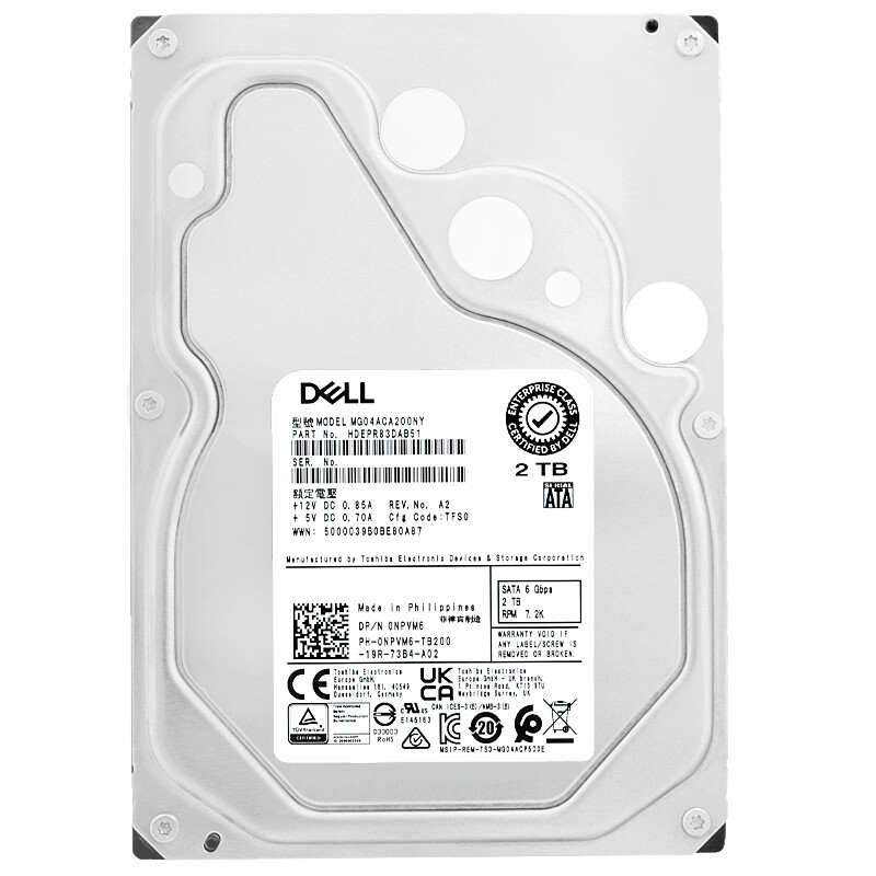NPVM6 0NPVM6 FOR DELL ENTERPRISE 2TB 7.2K 6Gb/s 3.5" SATA HDD MG04ACA200NY