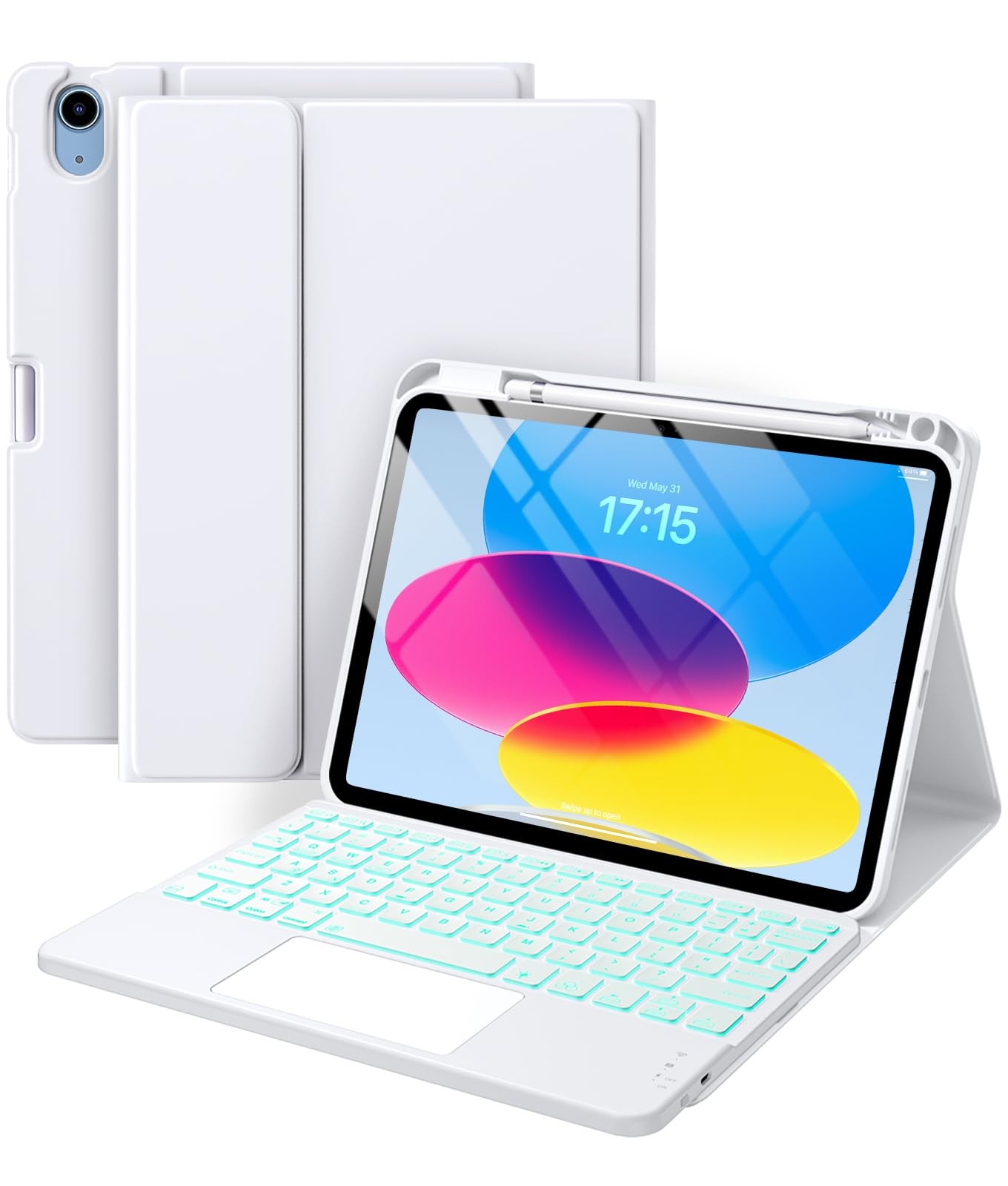 Harvopu iPad Case with Keyboard 11th/10th Gen 11" White Folio Cover Trackpad
