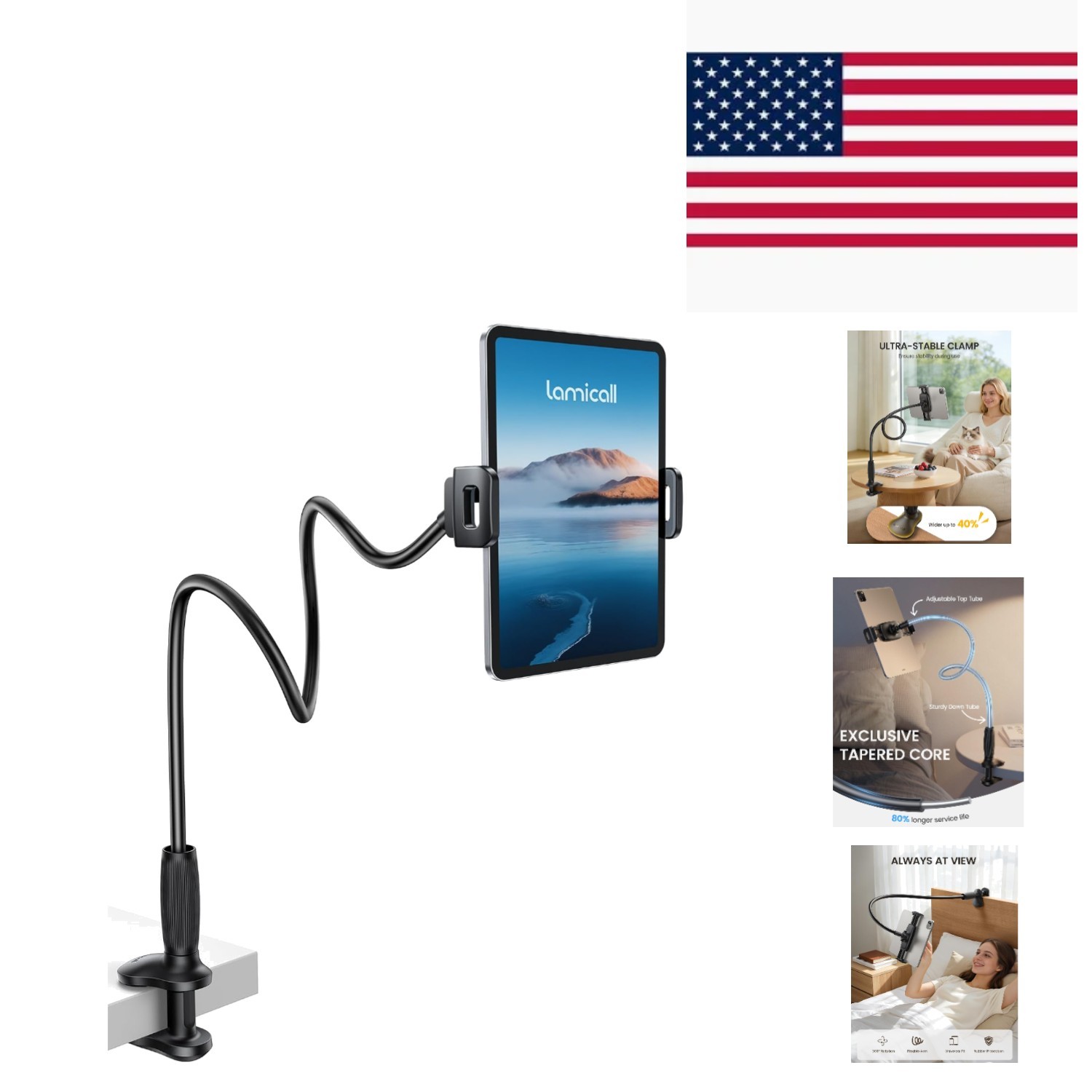 Innovative Gooseneck Tablet Holder with Tapered Flexible Arm - Ergonomic Viewing