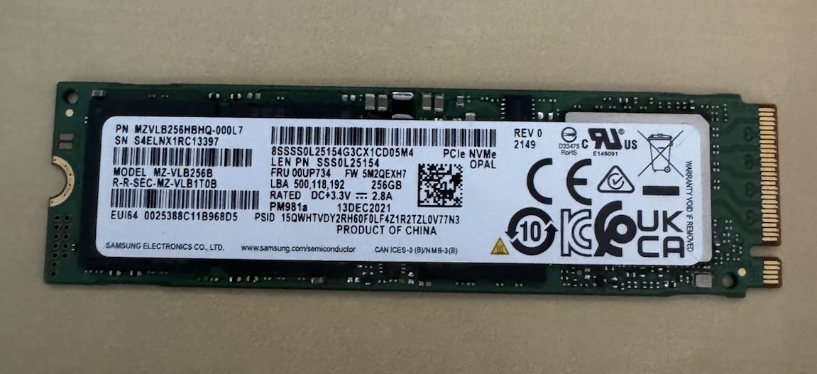 Samsung PM981a 256GB SSD M.2 MZ-VLB256B Solid State Drive