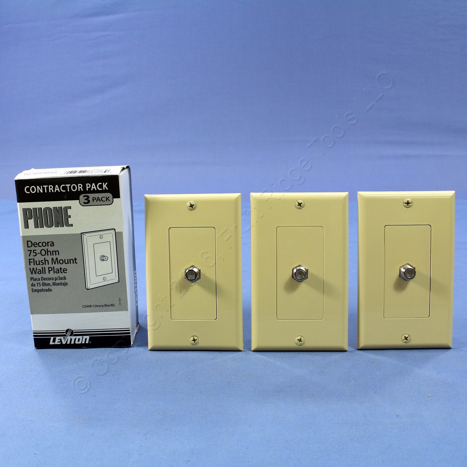 Leviton C2448-I Ivory Coaxial F-Connector Cable Jack Wallplate Decora Cover 3pcs