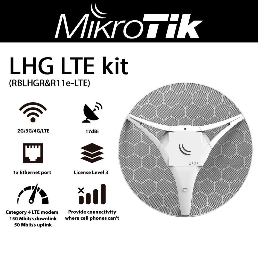 Mikrotik LHG LTE kit RBLHGR&R11e-LTE Outdoor CPE 17dBi 2G/3G/4G/LTE INTL VERSION