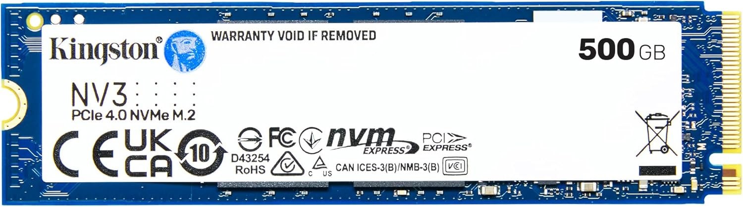 Kingston NV3 500GB M.2 2280 NVMe SSD PCIe 4.0 Gen 4x4 Up to 5000 MB/s