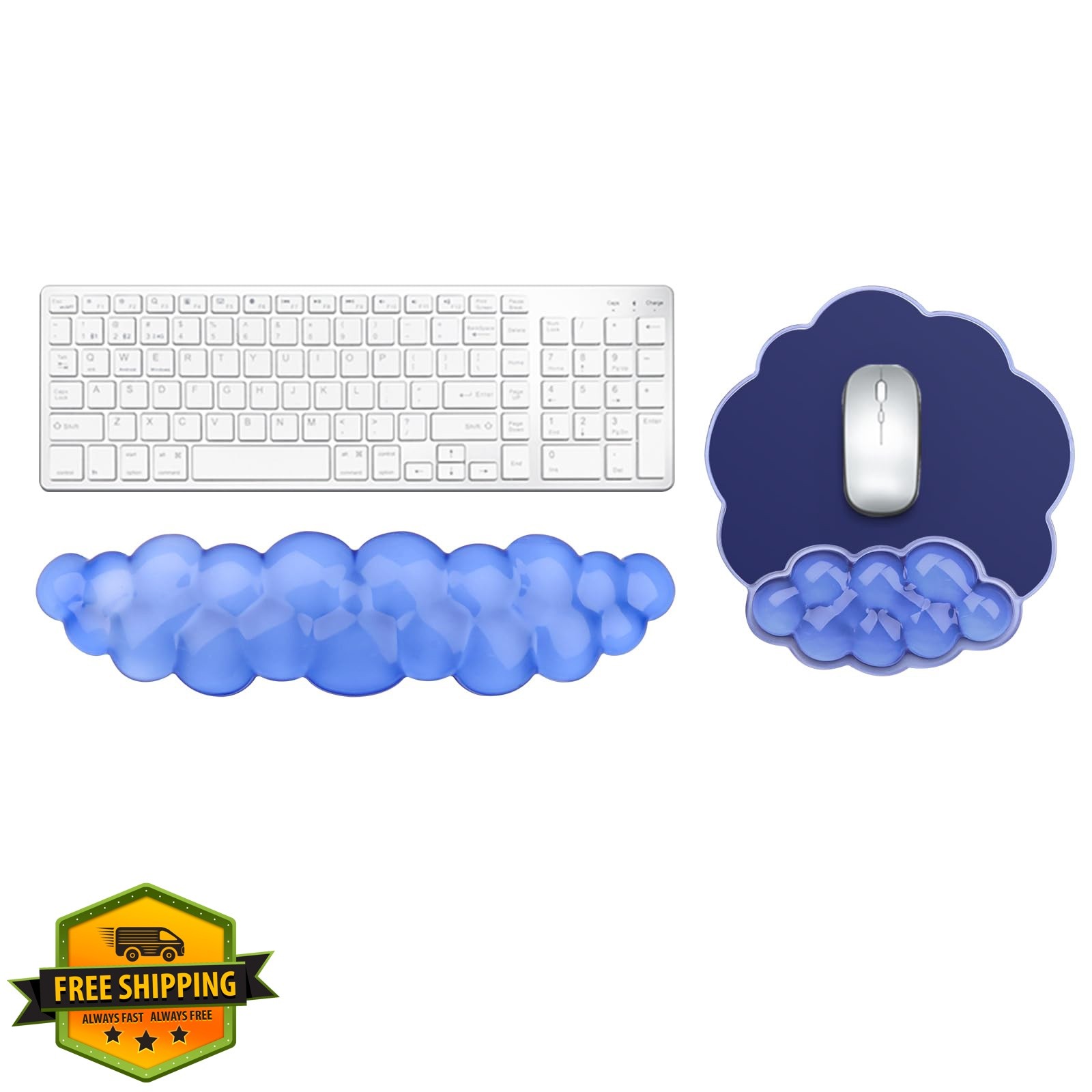 KEPUTAIER Gel Cloud Keyboard Mouse Wrist Rest Blue Set