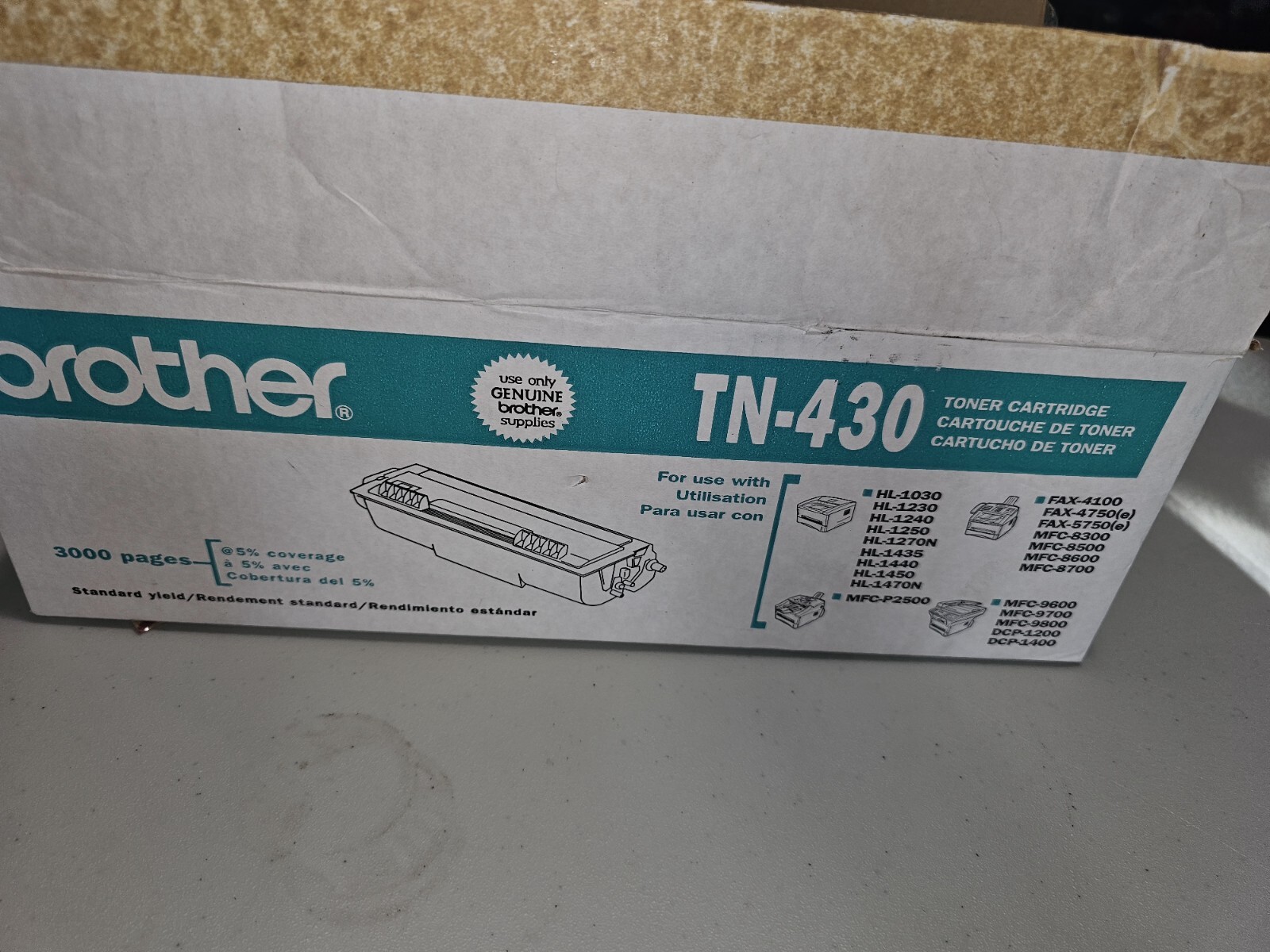 New Genuine Open Box Brother TN-430 Black Toner Cartridge TN-430 for HL-1030