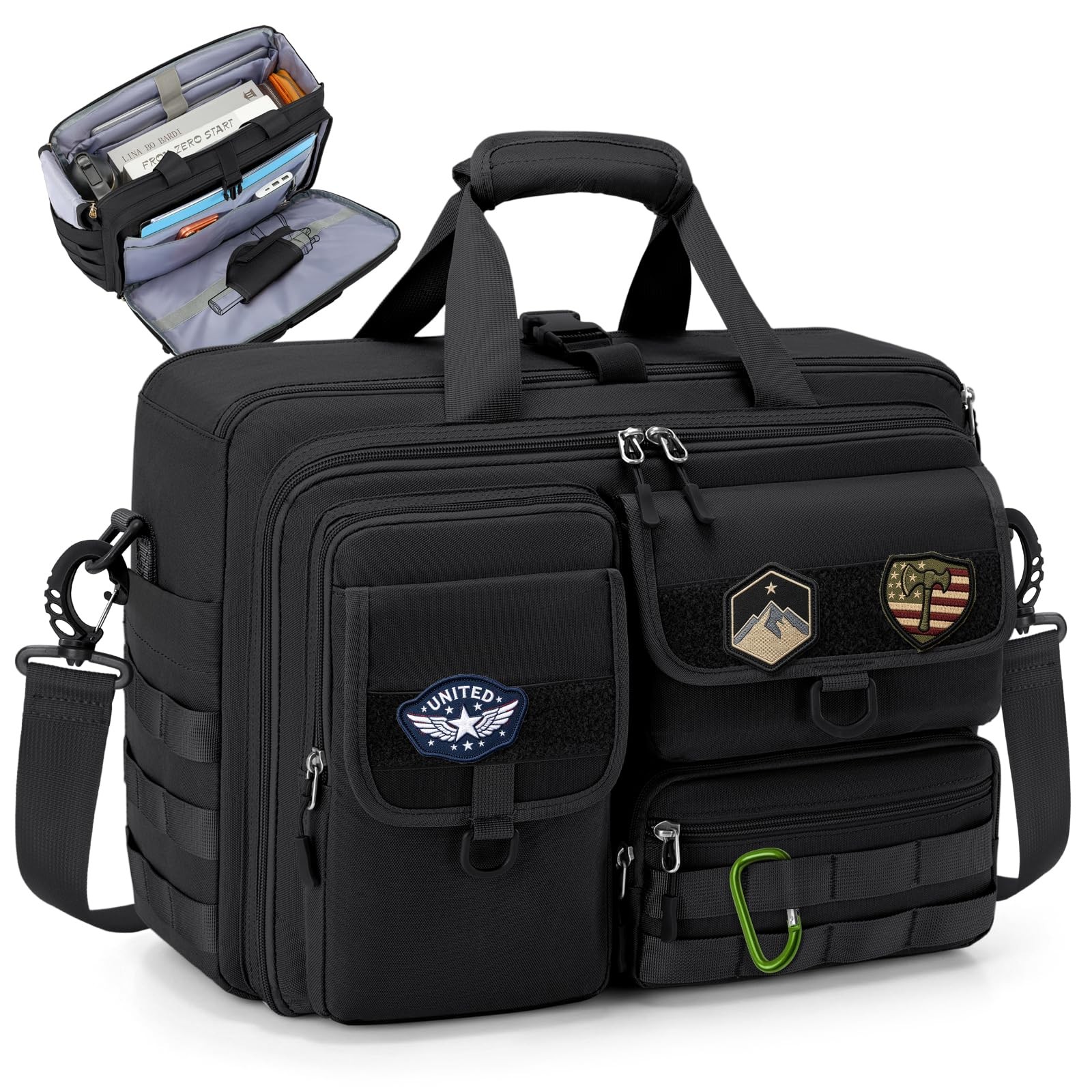 RAINSMORE Tactical Messenger Bag 15.6/17.3 Inch Military 17.3inch, Black