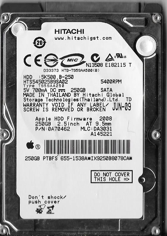 Hitachi HTS545025B9SA02 250GB Sata Hard Drive P/N: 0A70462 MLC: DA3031