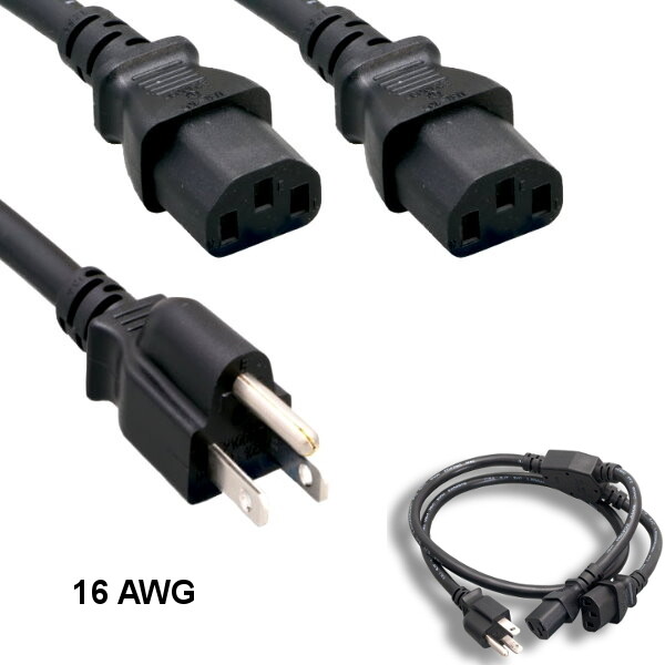 10x 10ft Black Power Splitter Cord NEMA5-15P to 2x IEC60320 C13 16AWG 13A/125V