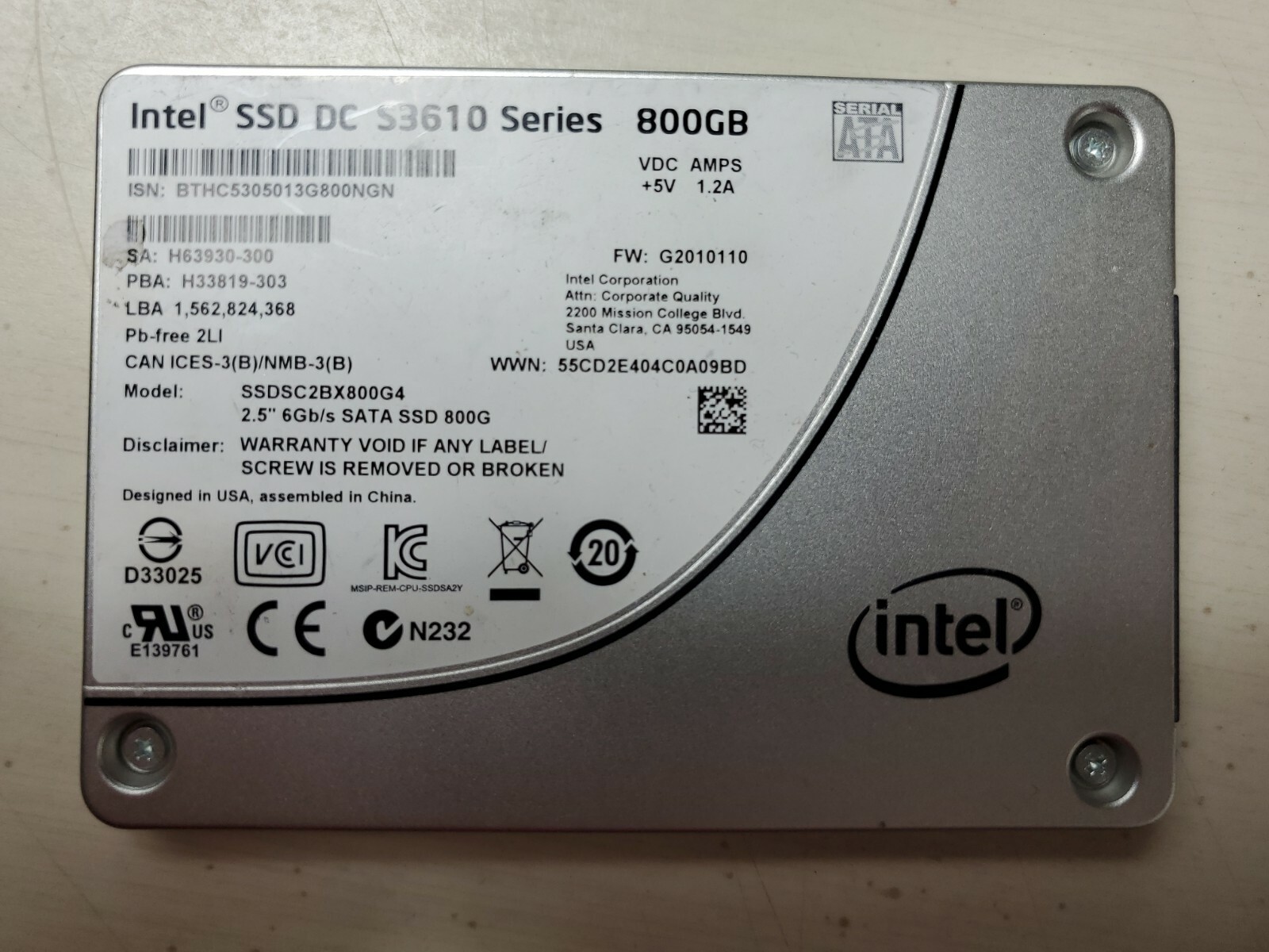 Intel Ssd Dc S3610 800gb Ssdsc2bx800g4