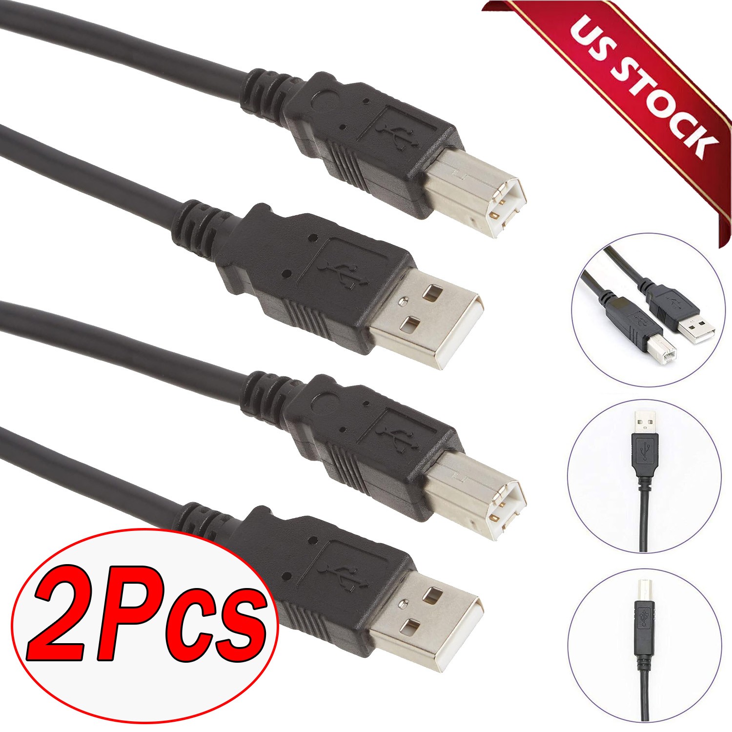 2Pcs NEW USB 2.0 A TO B High Speed Printer Scanner Premium Cable Cord 1.5m