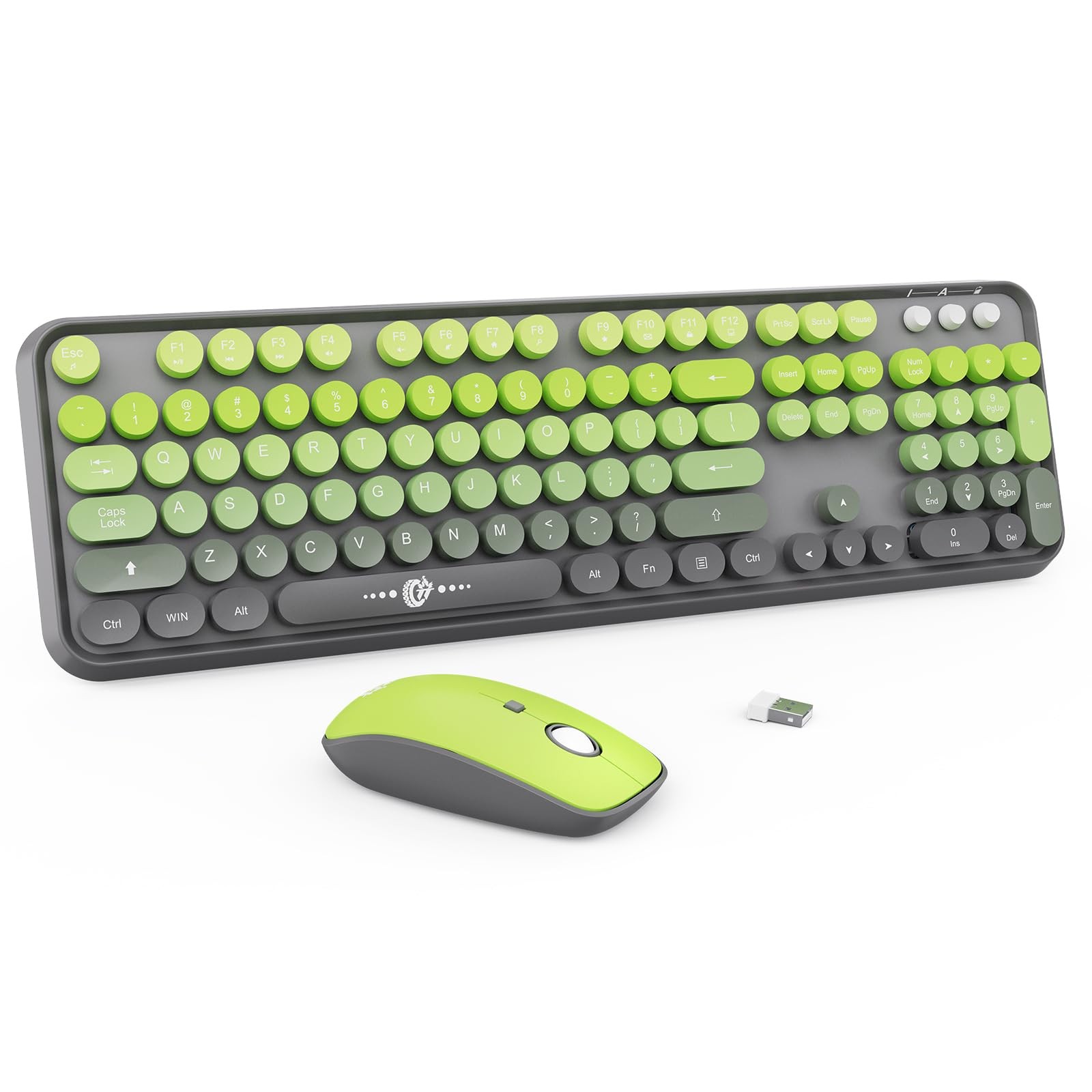 Grey Green Gradient Wireless Keyboard Mouse Combo 2.4GHz Retro USB Receiver